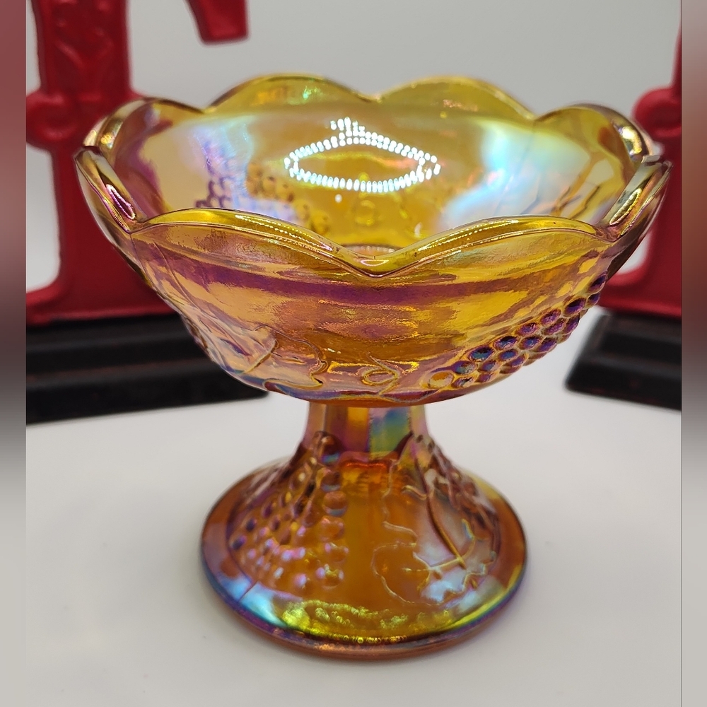 Rare Iridescent Indiana Amber Carnival Glass Bowl/Candle Holder